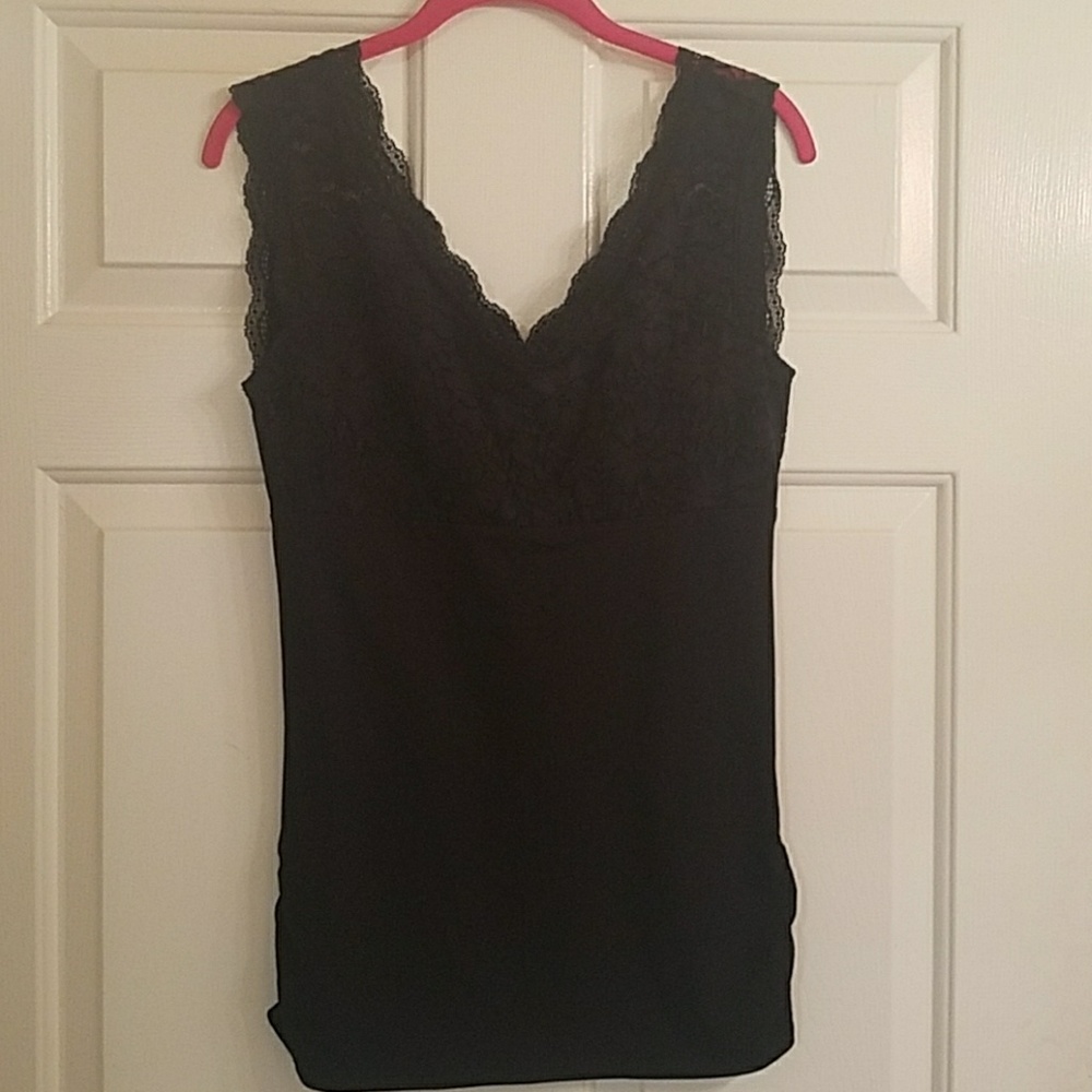 Black v-neck tank with lace detail